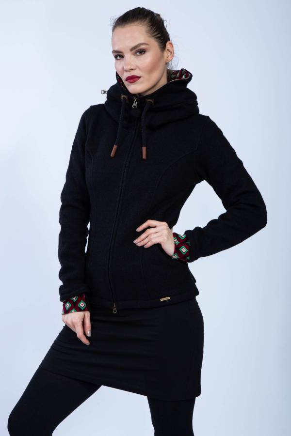 Jessy merino jacket, hood lined with organic cotton velvet