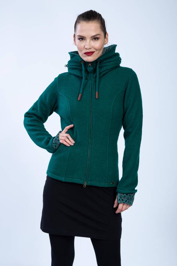 Jessy merino jacket, hood lined with organic cotton velvet